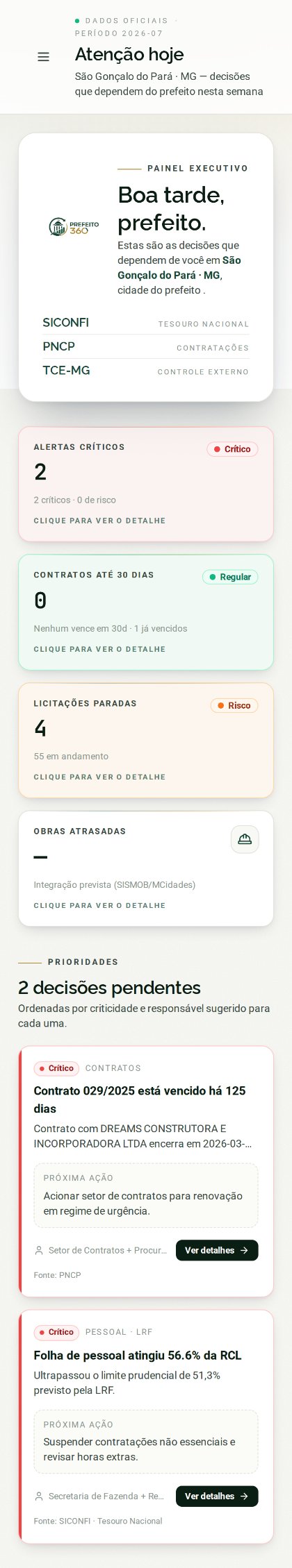 Tela Atenção hoje, versão celular